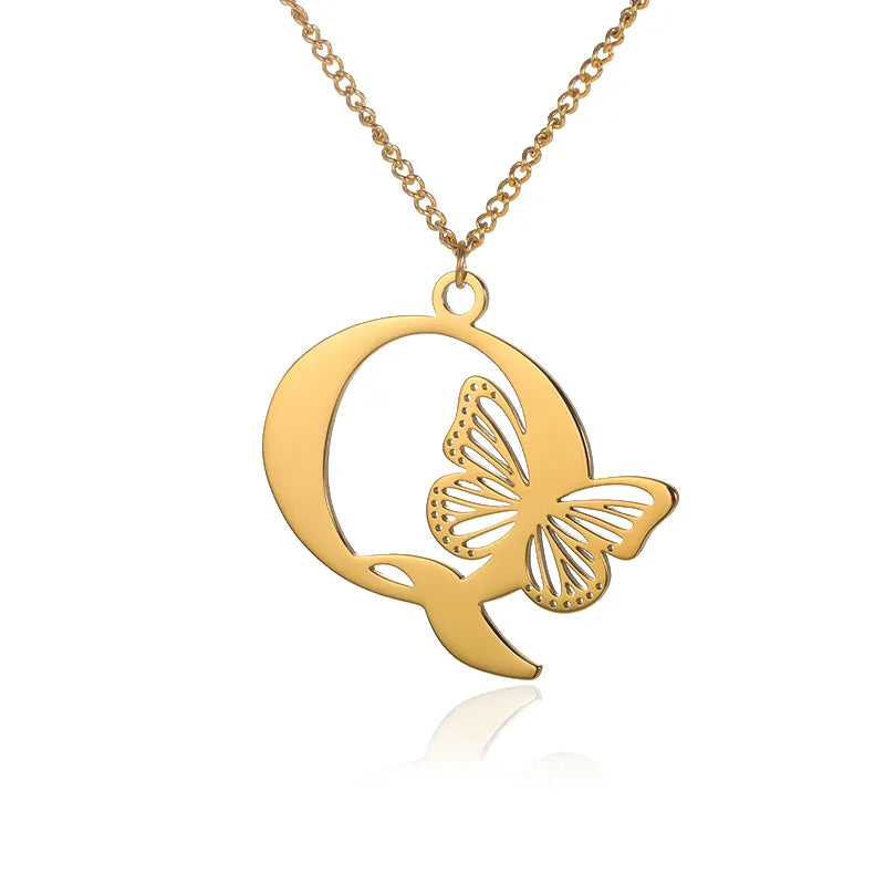 Collier initiales papillon liberté plaqué or 18 carats
