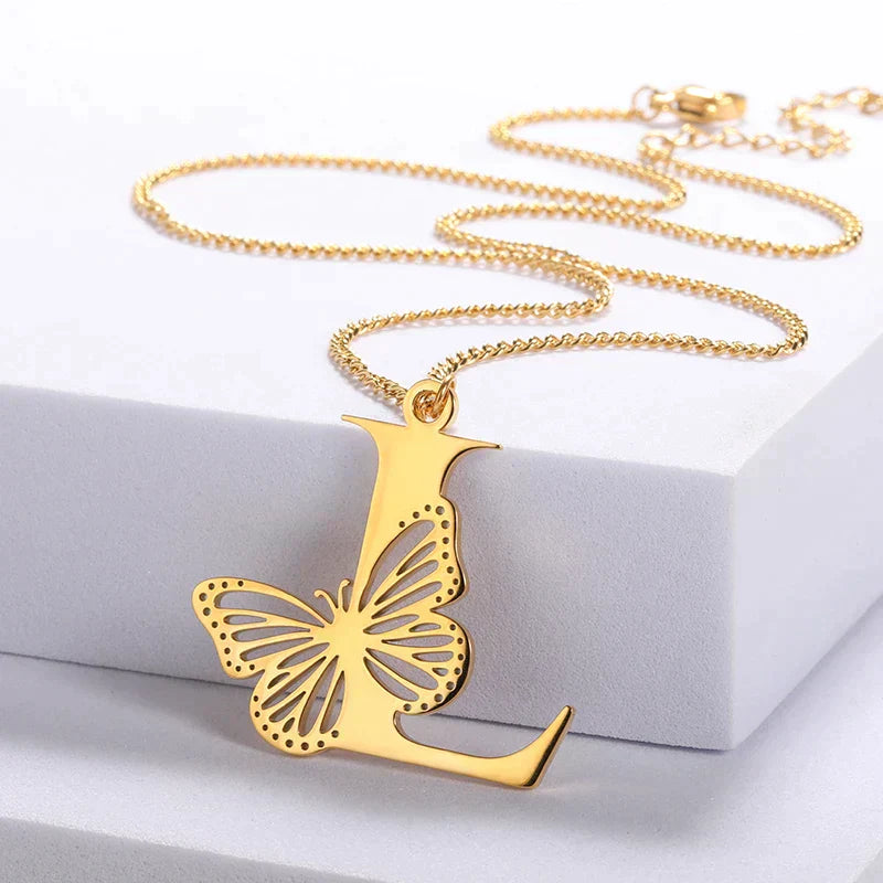 Collier initiales papillon liberté plaqué or 18 carats
