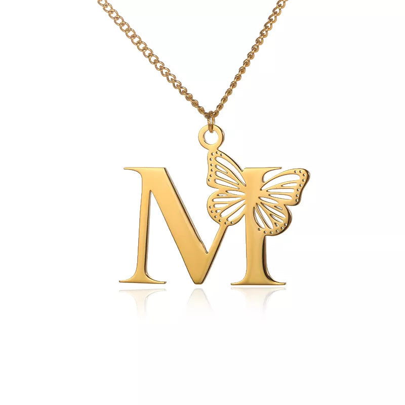 Collier initiales papillon liberté plaqué or 18 carats