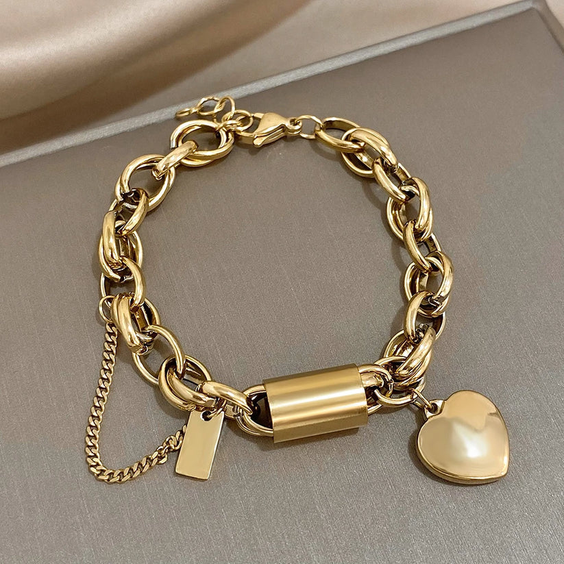 Bracelet Heartened Chunky | Or Blanc