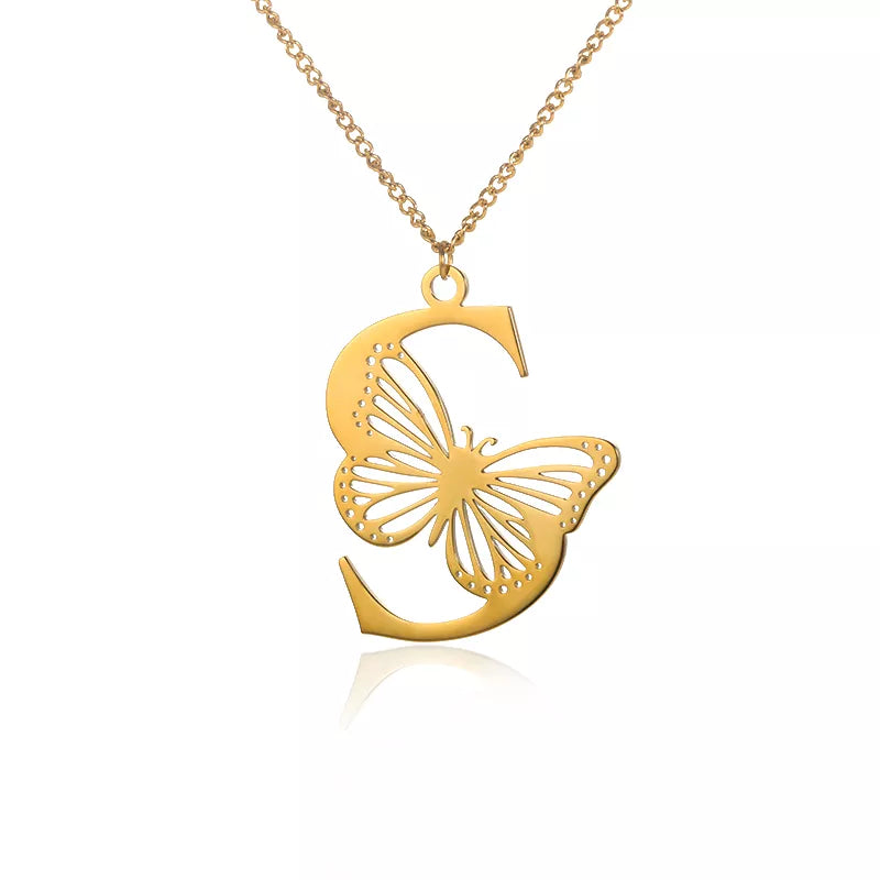 Collier initiales papillon liberté plaqué or 18 carats