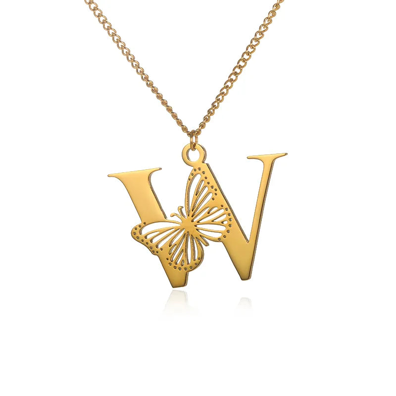 Collier initiales papillon liberté plaqué or 18 carats