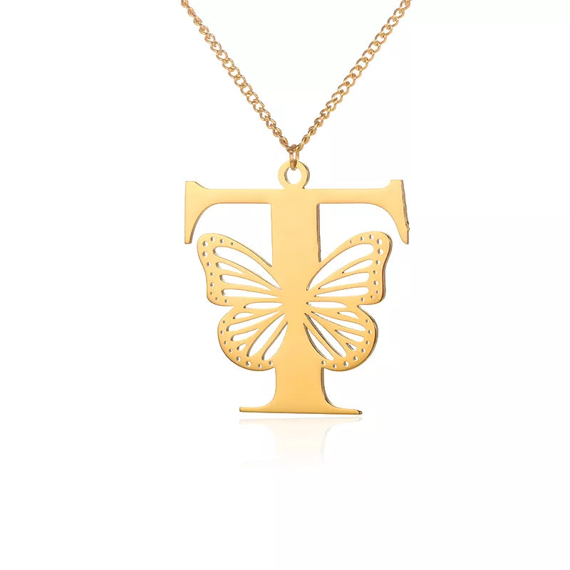 Collier initiales papillon liberté plaqué or 18 carats