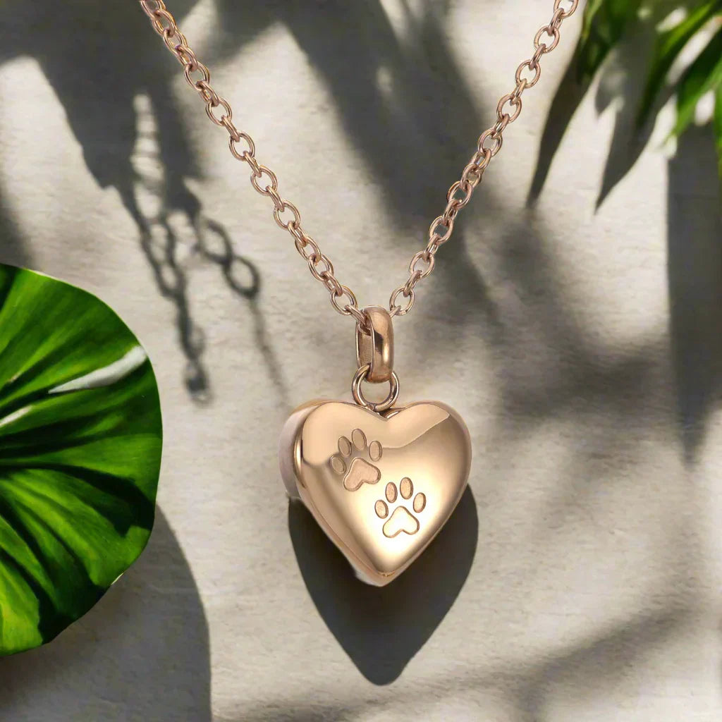 Collier Pendentif Urne Funéraire pour Animal – Cœur Gravure Patte