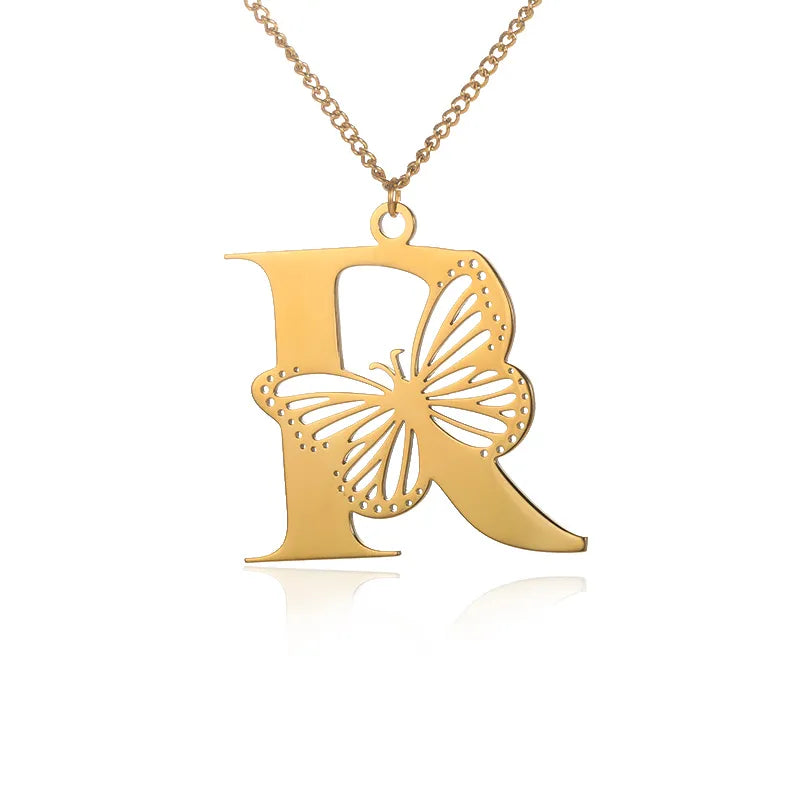 Collier initiales papillon liberté plaqué or 18 carats