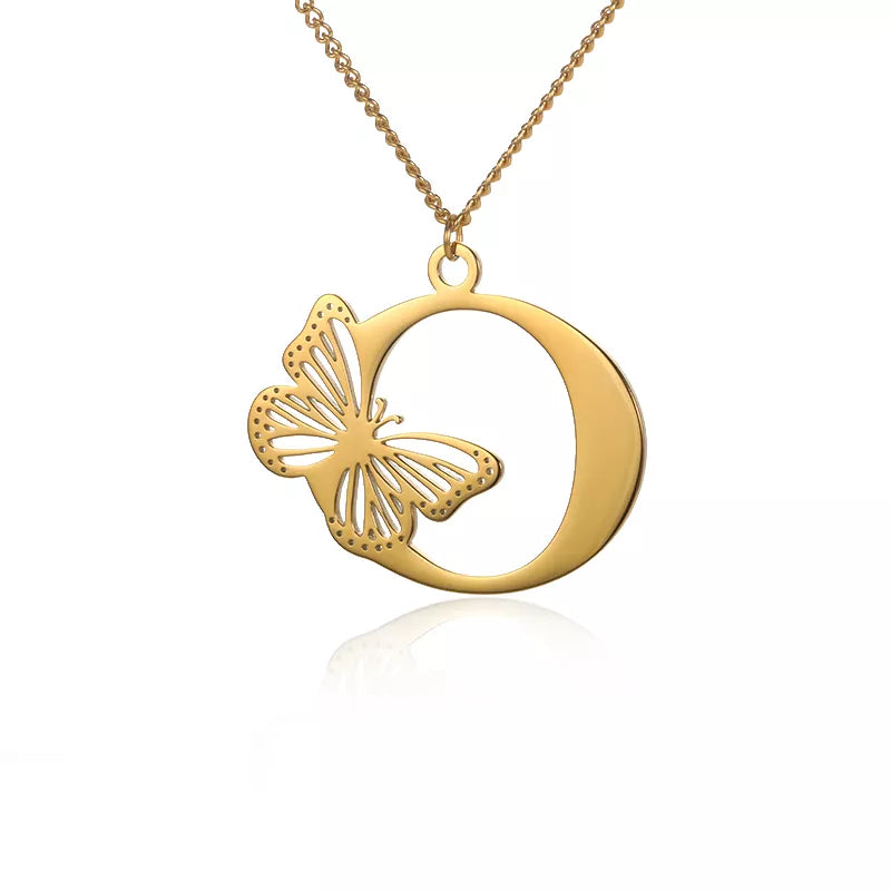 Collier initiales papillon liberté plaqué or 18 carats