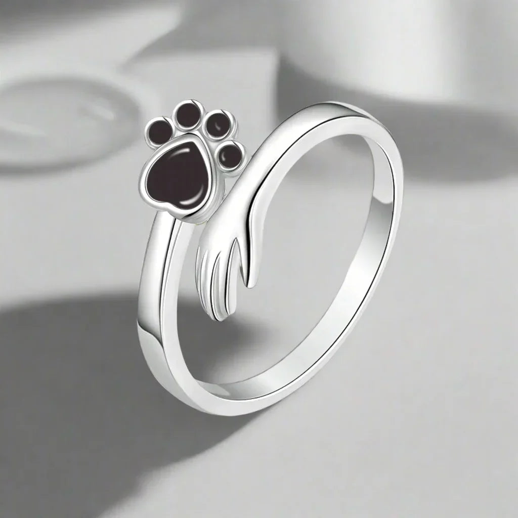 Bague Réglable en Argent Sterling 925 – Design Main et Empreinte Patte