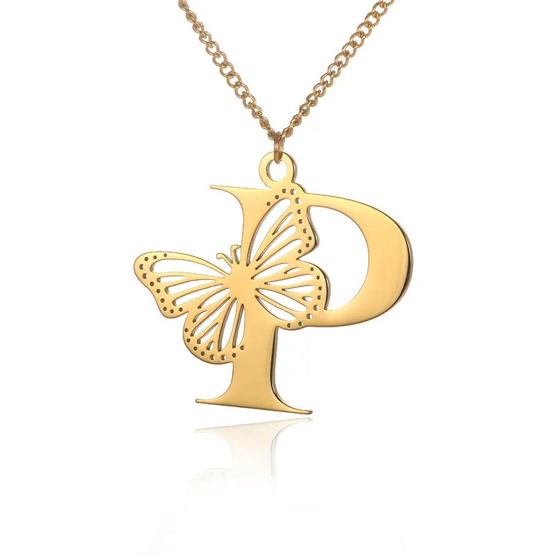 Collier initiales papillon liberté plaqué or 18 carats