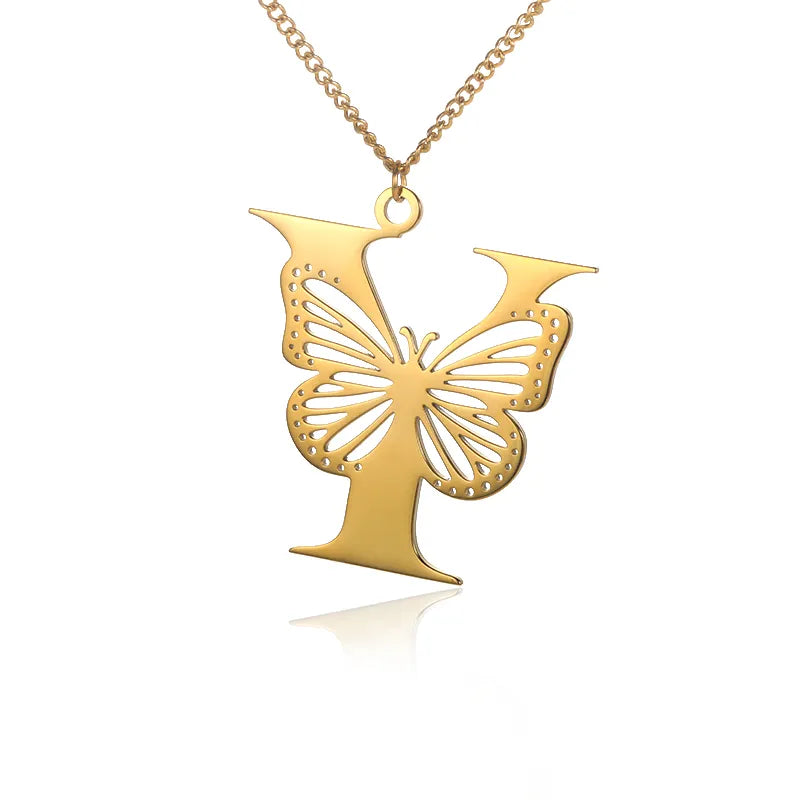 Collier initiales papillon liberté plaqué or 18 carats