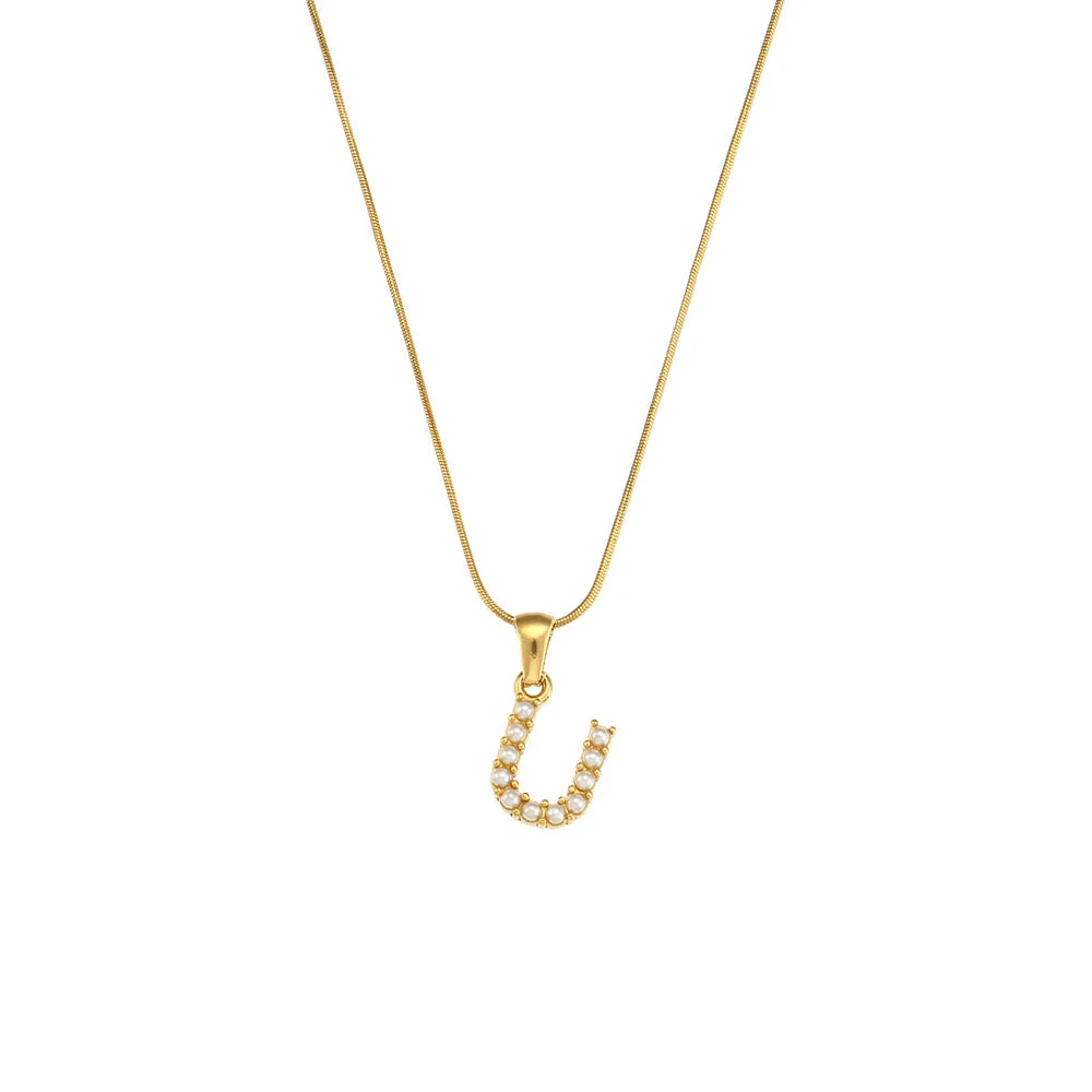 Collier d'initiales en perles précieuses et petites perles naturelles plaquées or 18 carats