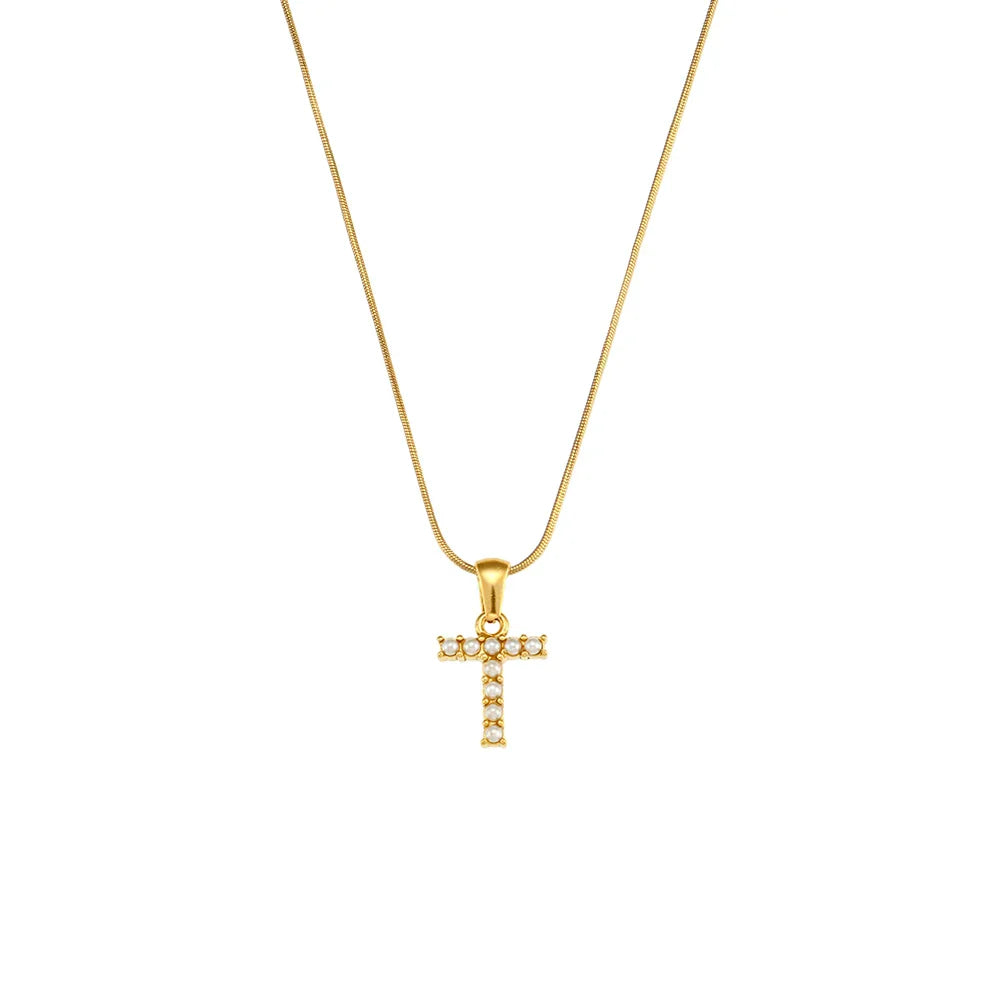 Collier d'initiales en perles précieuses et petites perles naturelles plaquées or 18 carats