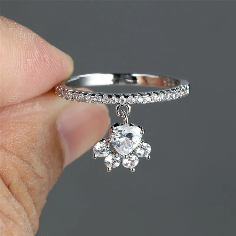 Bague Vintage Patte de Chat et Cœur Pierre – Tons Or et Argent