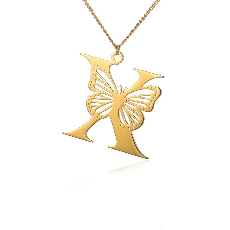 Collier initiales papillon liberté plaqué or 18 carats
