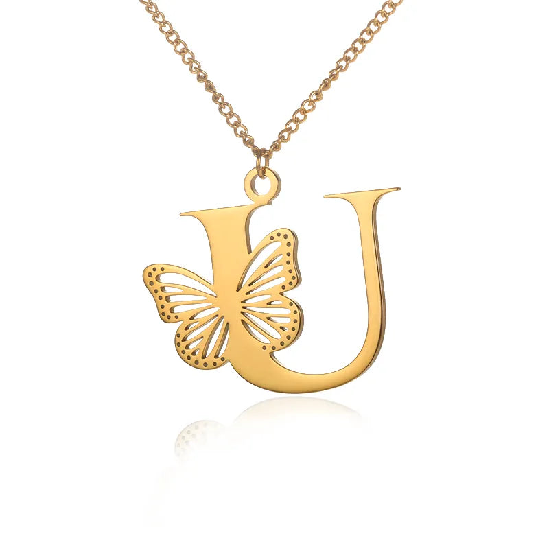 Collier initiales papillon liberté plaqué or 18 carats