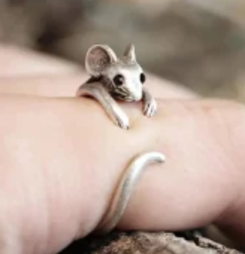 Bague Enveloppante Souris Adorable – Bijou Vintage Réglable