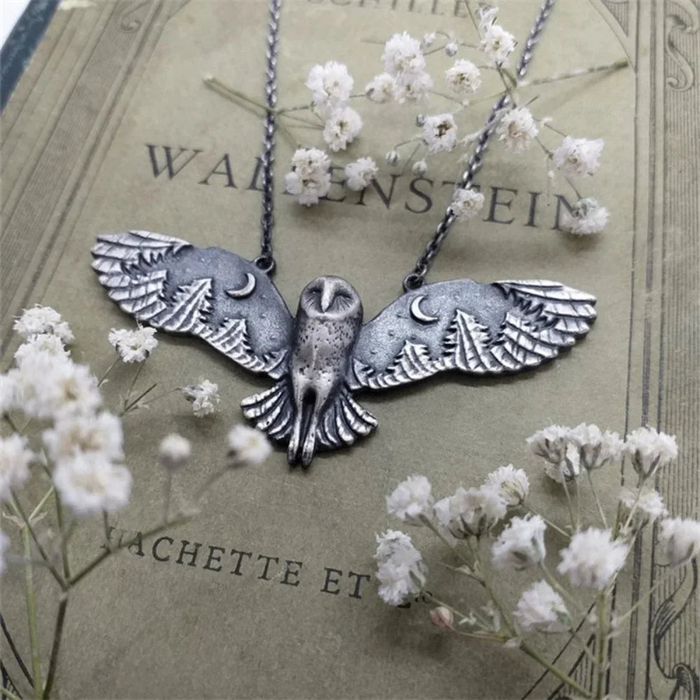 Collier Hibou et Lune Vintage