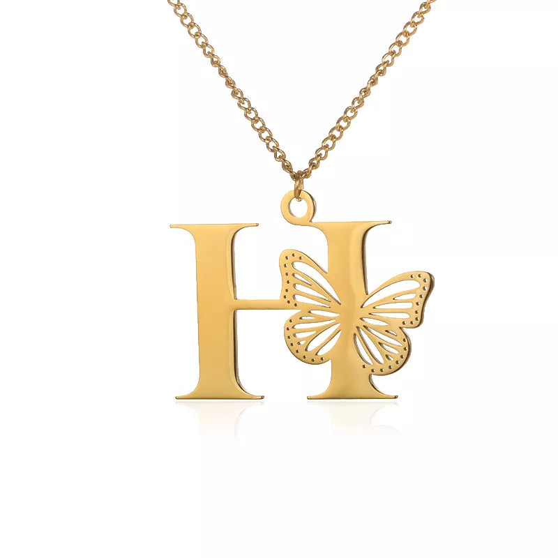 Collier initiales papillon liberté plaqué or 18 carats