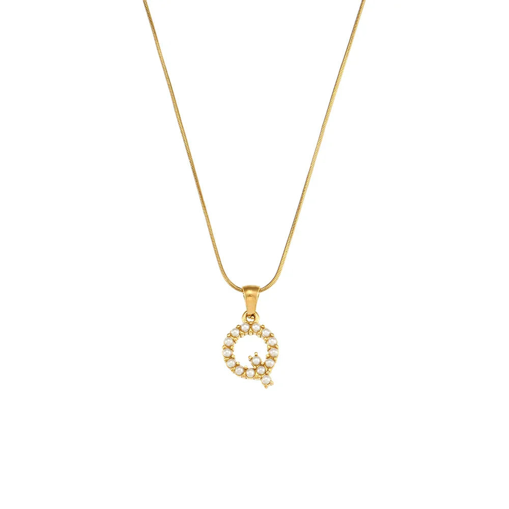 Collier d'initiales en perles précieuses et petites perles naturelles plaquées or 18 carats