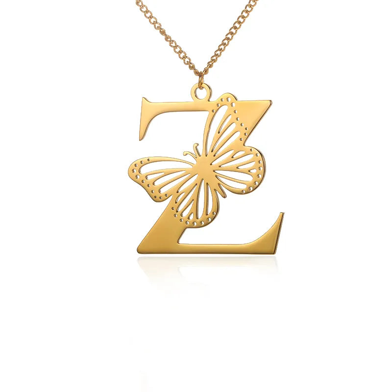 Collier initiales papillon liberté plaqué or 18 carats