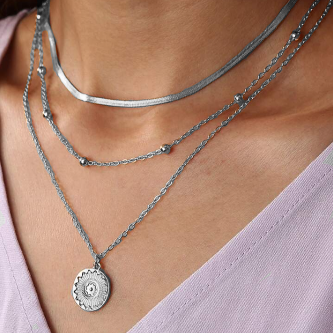 Collier rond à trois couches en argent 925