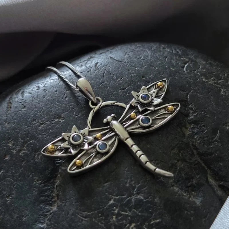Collier Pendentif Libellule Cristal Vintage