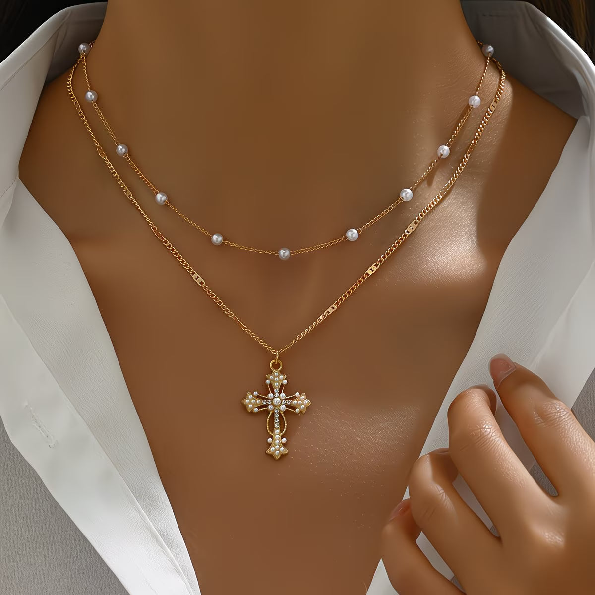 Collier pendentif Croix multicouches