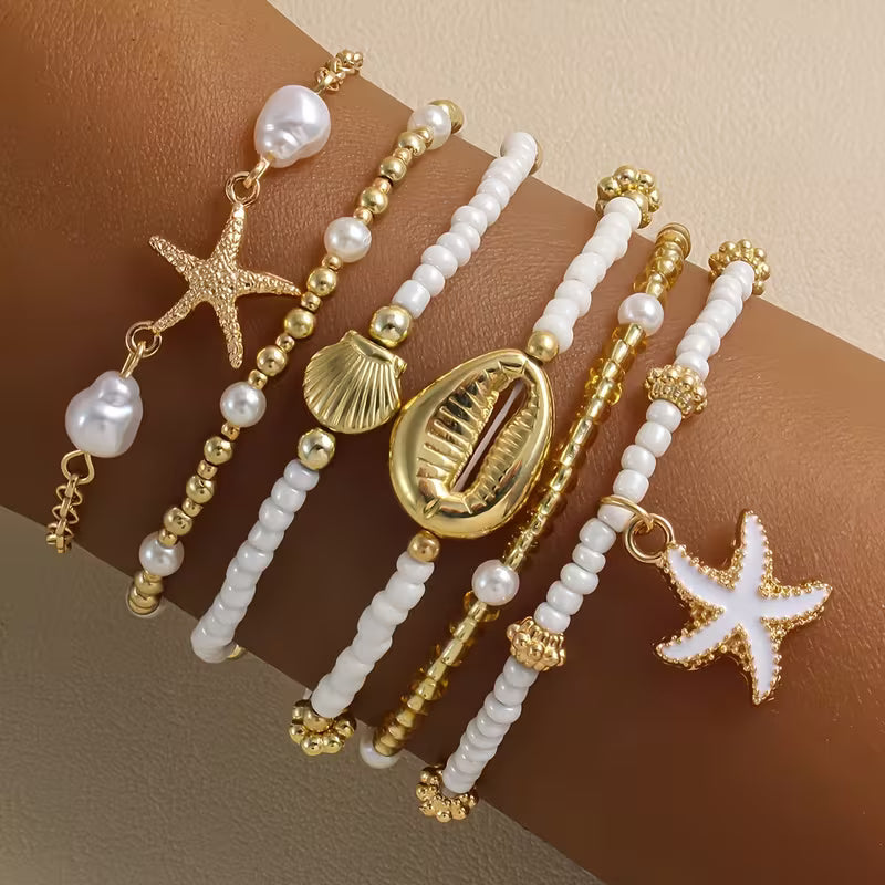 Ensemble de 6 bracelets de plage dorés