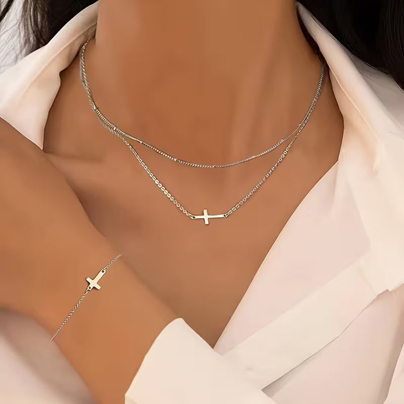 Ensemble collier et bracelet Croix 3 pièces