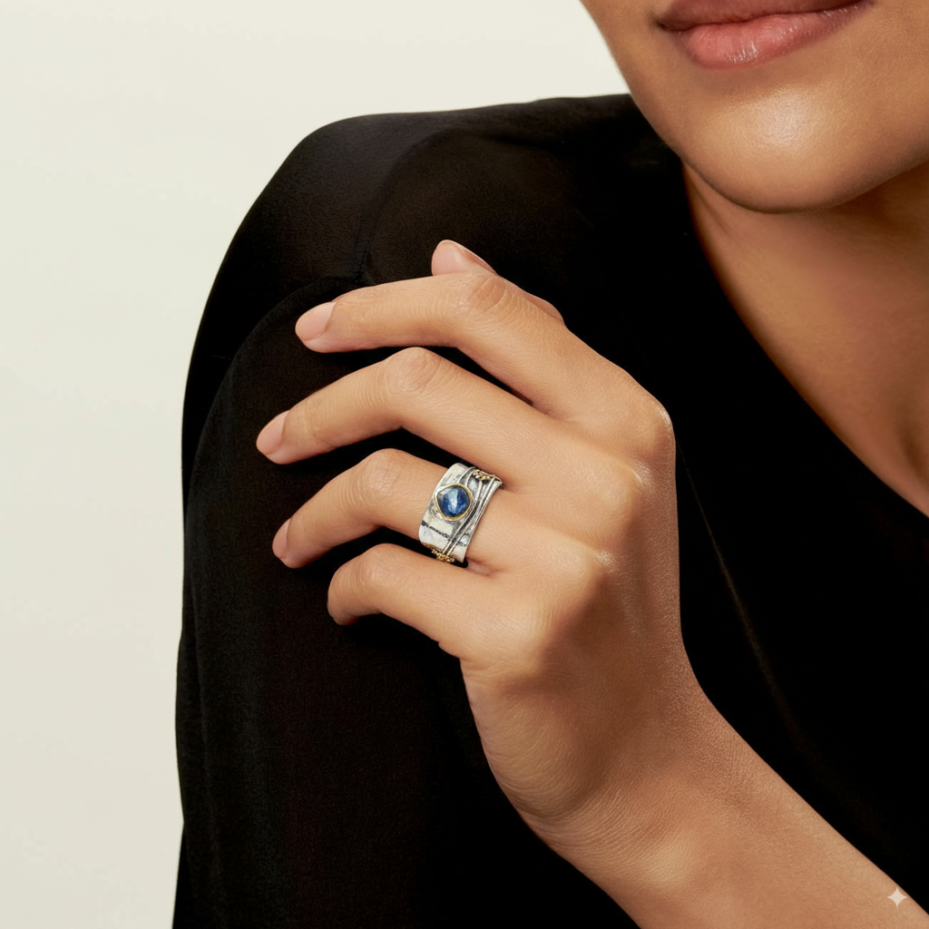 Bague vintage en argent avec cristal bleu