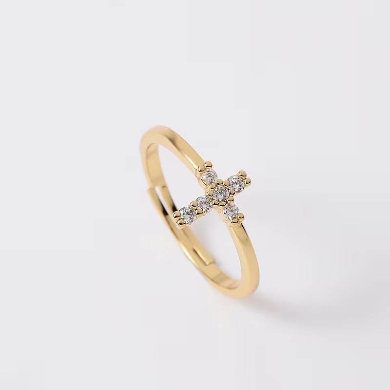 Bague Croix ouverte zirconium