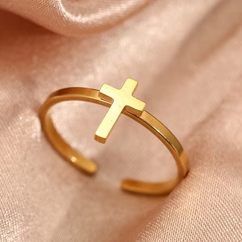 Bague Croix ouverte en acier inoxydable