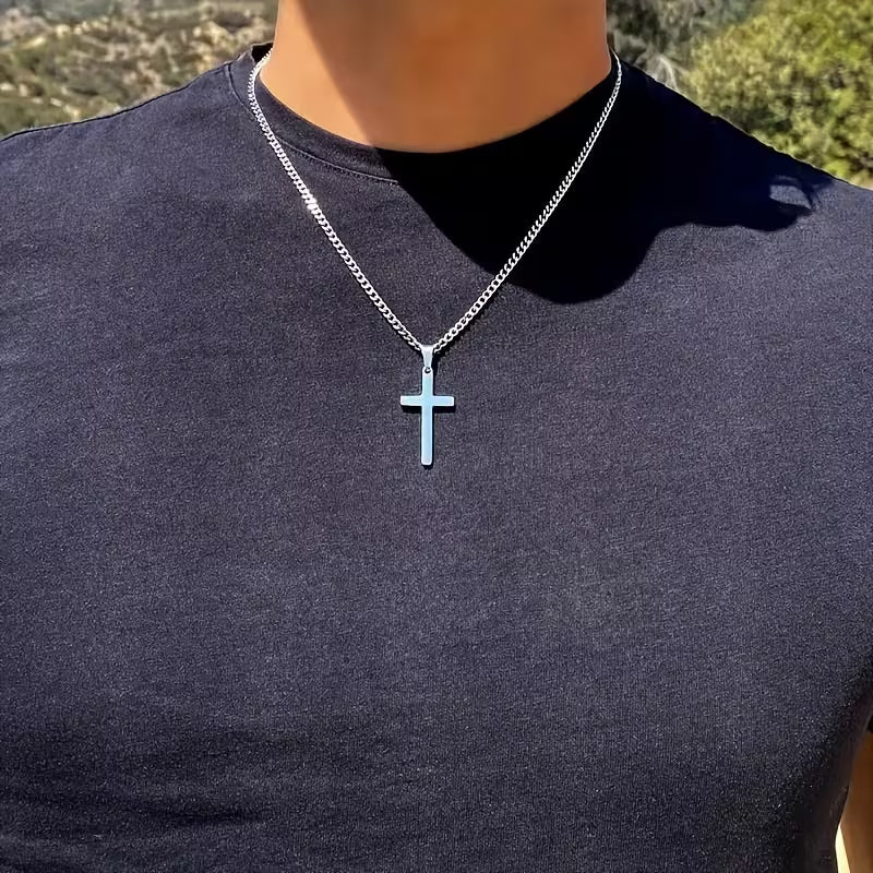 Collier Croix en acier titane doré