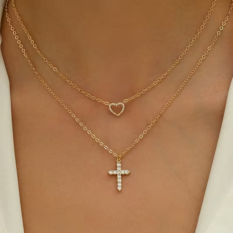Collier Croix vintage à double couche