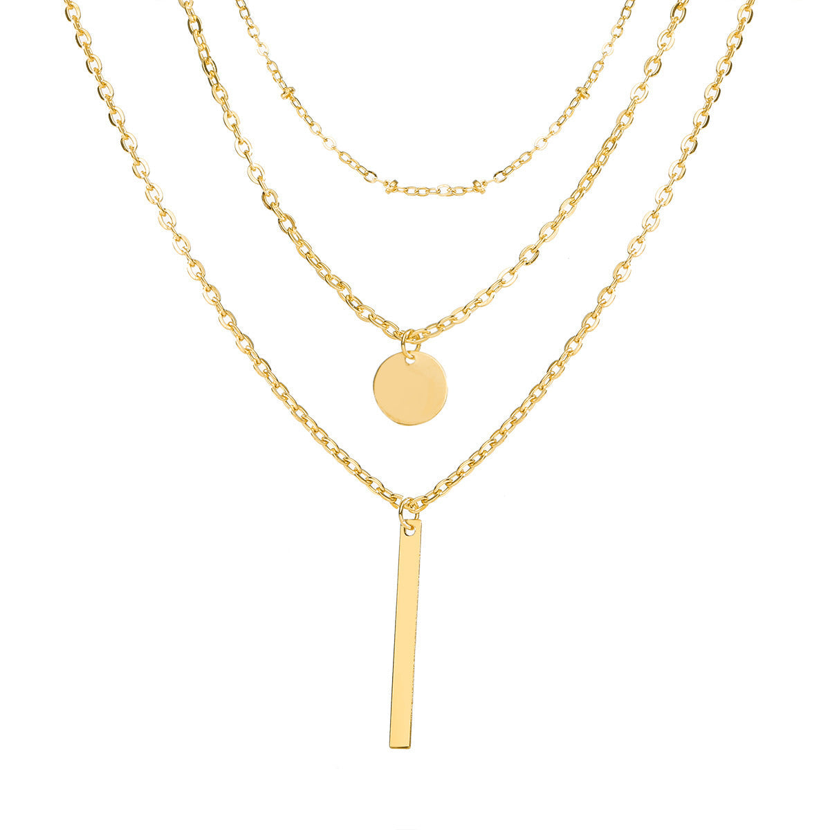 Collier vintage chaînes superposées avec pendentif géométrique