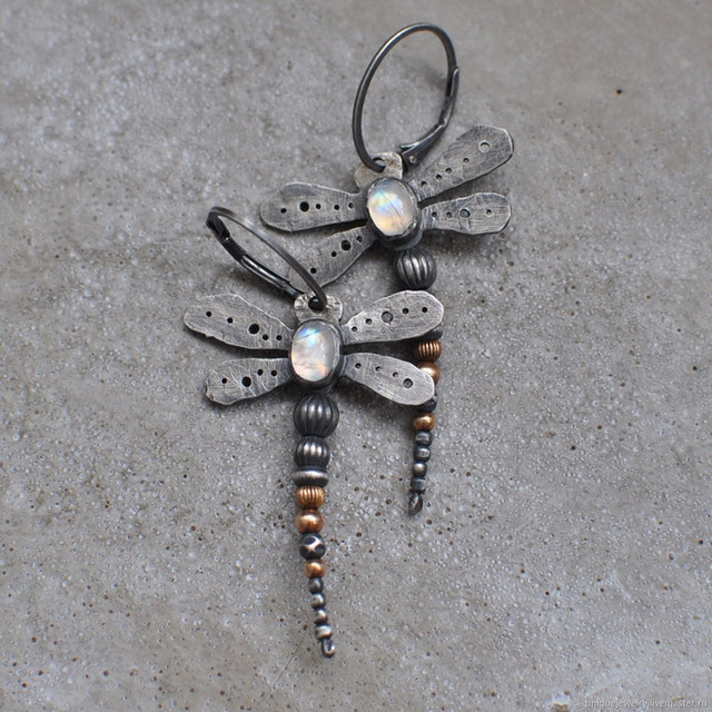 Boucles d'oreilles Vintage Libellule Pierre de Lune