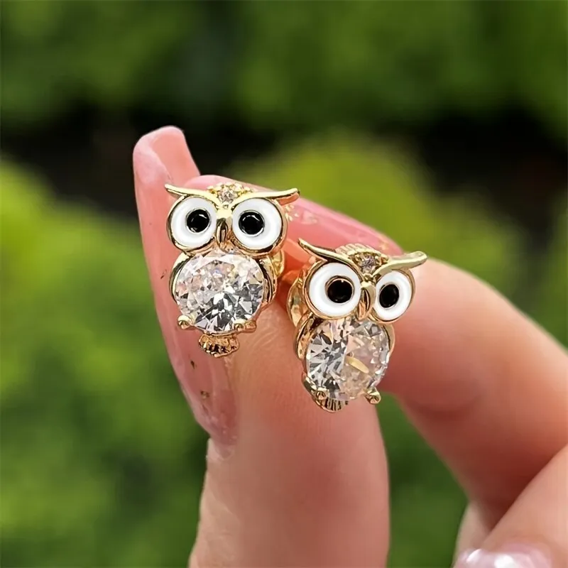 Boucles d'oreilles Vintage Hibou Cristal