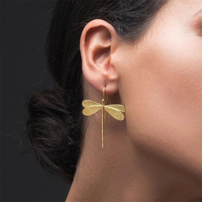 Boucles d'oreilles Dorées Libellule Vintage