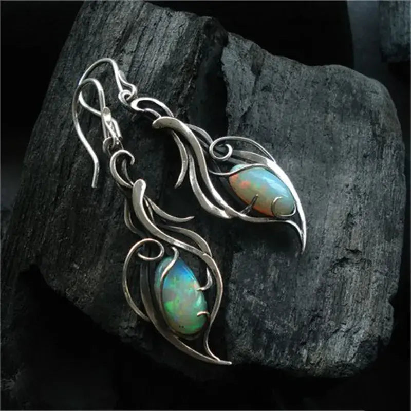 Boucles d'oreilles vintage opale bleue en argent sterling