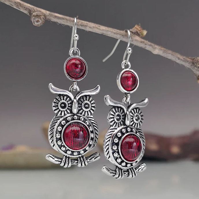 Boucles d'oreilles Vintage Hibou Rouge
