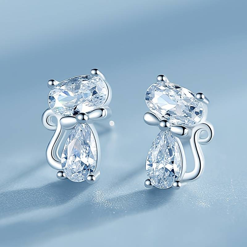 Boucles d'oreilles Chat Zircone Vintage