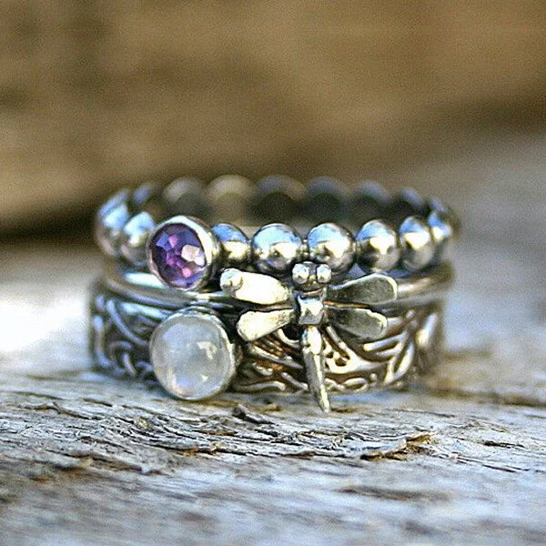 Bague Libellule Vintage Zircone Violette