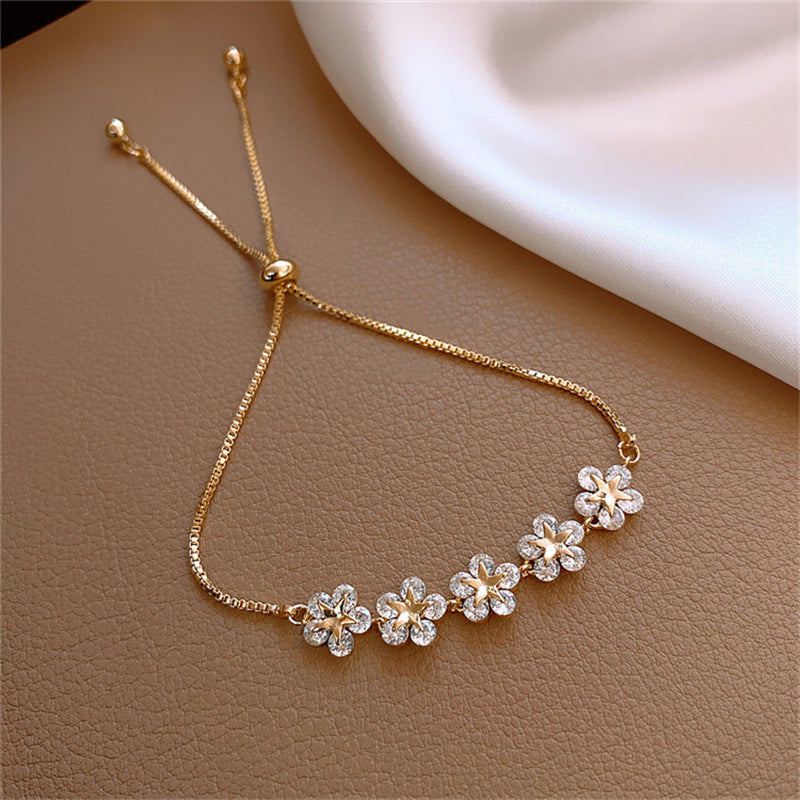 Bracelet floral réglable en plaqué or 18 Carats