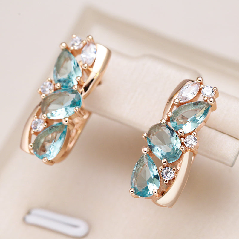 Boucles d'oreilles aigue-marine plaqué or 18 Carats