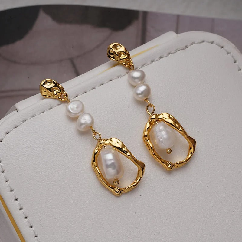 Boucles d'oreilles pendantes avec perles baroques plaquées en or 18K
