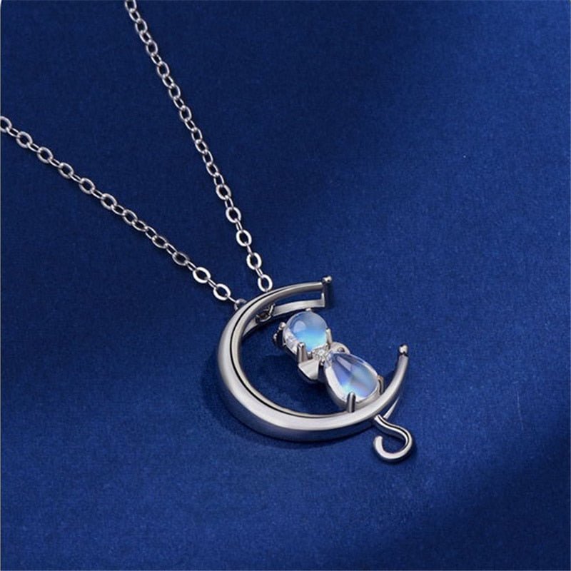 Collier Pierre de Lune Croissant et Chat