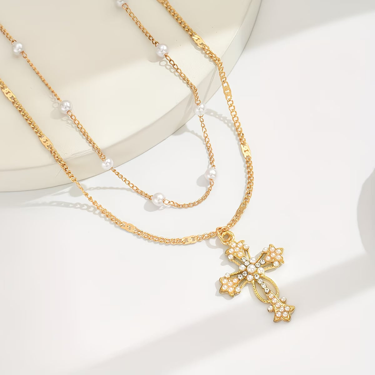 Collier pendentif Croix multicouches