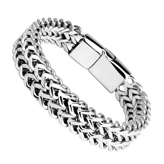 Bracelet double en acier à maillon tressé épais