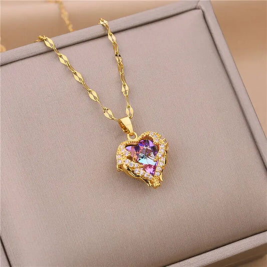 Collier cœur de l'océan avec cristal