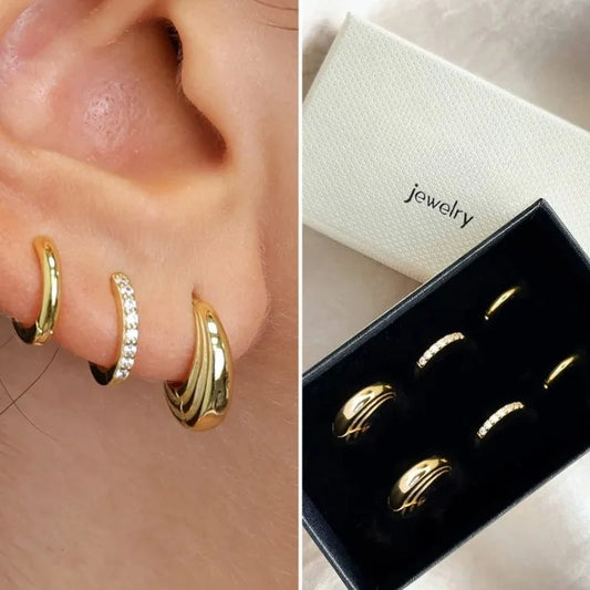 Ensemble de 3 paires de boucles d'oreilles en acier avec zircon