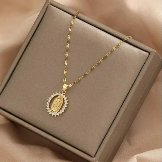 Collier Vierge miraculeuse avec zircons